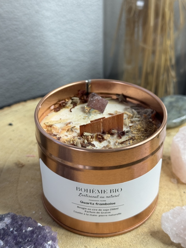 Bougie artisanale Quartz Framboise – Bohème Bio