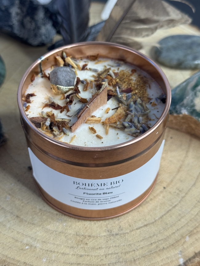 Bougie artisanale Fluorite Bleue – Bohème Bio