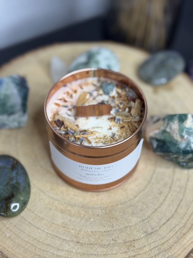 Bougie artisanale Apatite Bleue – Bohème Bio